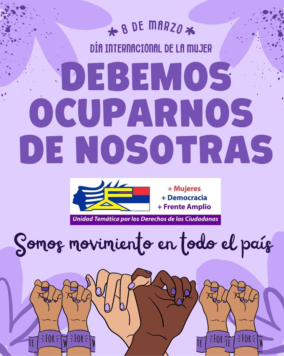 Las mujeres de la UT Ciudadanas, somos movimiento en todo el país.
#SomosDiversas
#SomosLibres
#MerecemosIgualdad
<a href="/Frente_Amplio/">Frente Amplio</a> <a href="/OrsiYamandu/">Yamandú Orsi</a> <a href="/CosseCarolina/">Carolina Cosse</a>
#8M
#DebemosOcuparnosDeNosotras