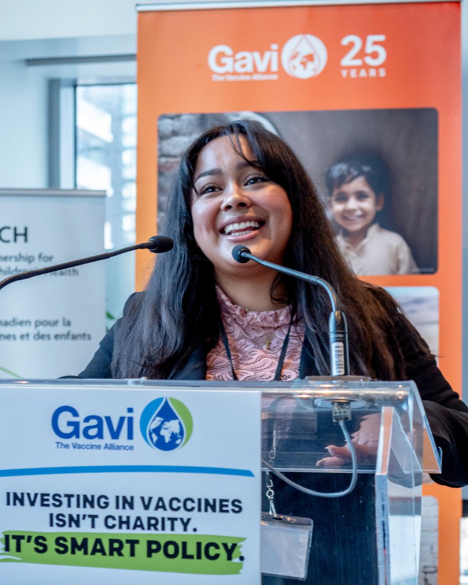 ResultsCda's tweet photo. There was a very special guest at Canada's announcement of its $675 million investment in
@Gavi, the Vaccine Alliance today! ✨ Our incredible volunteer Maria was there to share her perspective as an advocate who worked alongside many Results Canada volunteers. Their collective and relentless work helped make this crucial commitment to global immunization possible!

Speaking to the crowd – which included Canadian decision-makers and our partners – Maria said: “We in Canada stick to our commitments, we in Canada help our neighbours here at home and abroad... we saw this with today’s announcement that will help save millions of lives – we’ve shown that Canada cares, Canadians care, and we will continue to care and continue to fight.” 👏👏👏

Since July 2024, our volunteer advocates have worked tirelessly – writing letters and emails to MPs, meeting with decision-makers, publishing letters to the editor, and sharing personal stories about how immunization has shaped their lives.

Over the last few weeks, big changes in Canada's political landscape and the challenges around international assistance around the world have made our advocacy more challenging. But advocates like Maria didn’t let these obstacles discourage them. It’s thanks to their unwavering commitment that Canada remains a global leader in health and vaccine equity today!

Read more about this incredible announcement for global immunization 👇
https://t.co/GmIXs28fnM