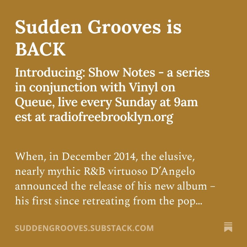 eslevinee's tweet photo. me and matt’s music blog, Sudden Grooves, is back with a new series. i wrote about d’angelo, roberta flack, roy ayers, and spinoza https://t.co/a2K2rswoMS