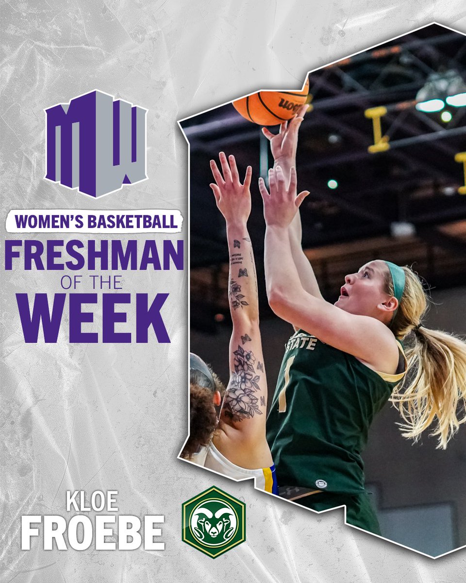 Kloe Froebe is crowned Freshman of the Week because she helped the Rams to a win over San José State and collected her third double-double with 18 points and 10 rebounds🤩 

#MakingHerMark | #MWWBB | #Stalwart