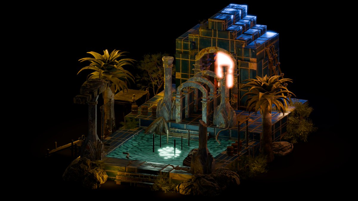 ArcadioLPR's tweet photo. Al final así quedó, falta mucho por pulir pero voy avanzando poco a poco en el modelado 3D y la iluminación. #blender #3dmodeling #3dblender #3d #modelado3d #ruin #3dcourse #udemy https://t.co/ixVmOnC9AC
