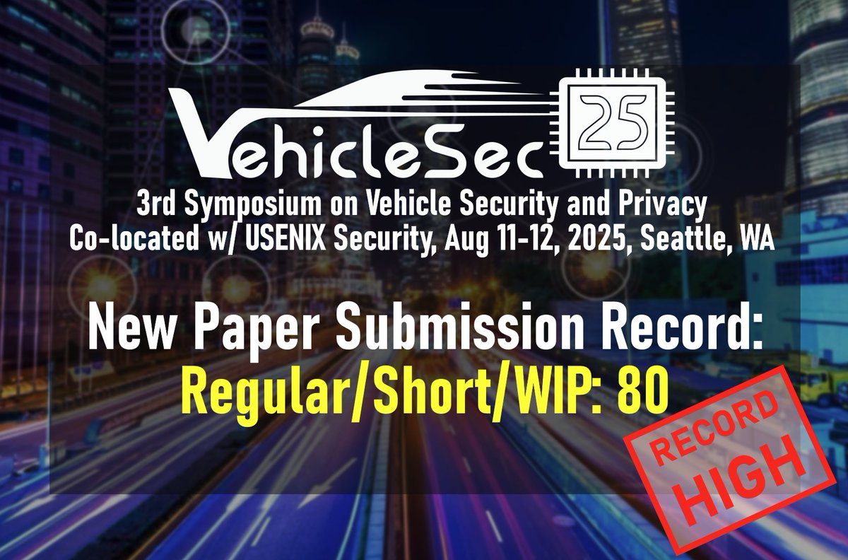 🎉 New submission record at VehicleSec! We received a total of 80 paper submissions! 🚗📄 

Next up: the Technical Program Committees take the stage. Let the review process begin! 🚀