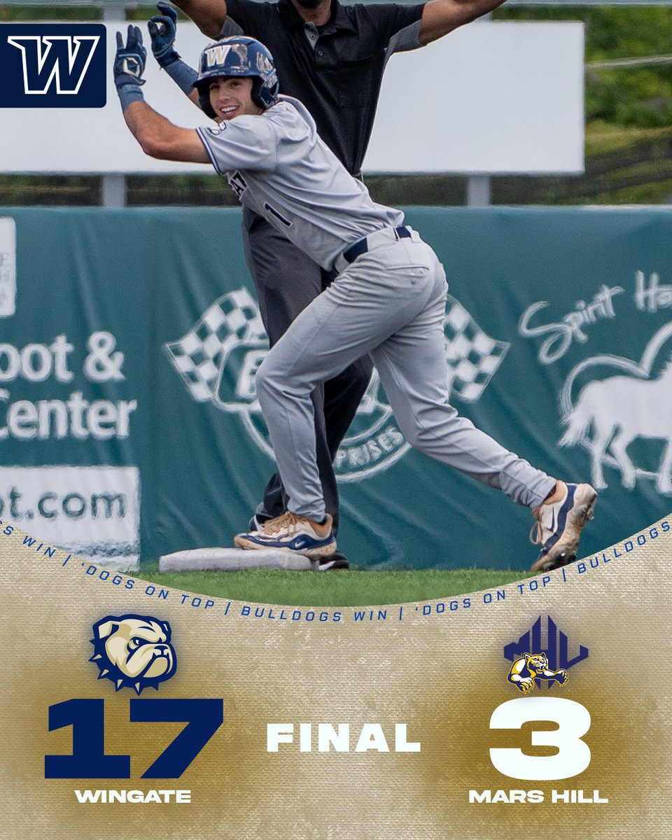 Wingate Bulldogs (@wu_bulldogs) on Twitter photo BULLDOGS WIN!!!!
<a href="/WingateBaseball/">Wingate Baseball</a> opens up the series with a dominant 17-3 victory at Mars Hill!
Harris drove in 5 runs on the day; Weisner homered & drove in 3, Sullivan had a triple, 3 RBI & 3 runs scored!
Hoover struck out 9 in 6 innings to earn the win
#OneDog BULLDOGS WIN!!!!
<a href="/WingateBaseball/">Wingate Baseball</a> opens up the series with a dominant 17-3 victory at Mars Hill!
Harris drove in 5 runs on the day; Weisner homered & drove in 3, Sullivan had a triple, 3 RBI & 3 runs scored!
Hoover struck out 9 in 6 innings to earn the win
#OneDog
