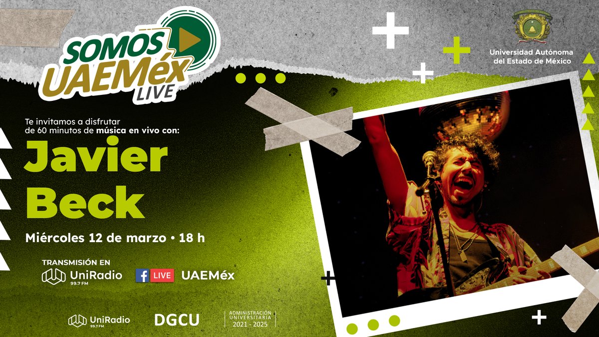 🎶 🎤 Vive una hora de música en vivo desde el estudio de <a href="/UniRadio997FM/">UniRadio</a> con la propuesta de Javier Beck en una nueva edición de Somos UAEMéx Live!
#UniRadioVaConmigo
#SomosUAEMéx💚💛