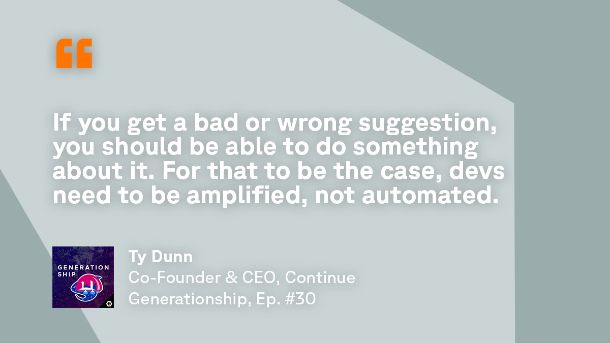 heavybit's tweet photo. Ty Dunn (@tylerjdunn) envisions a future where developers are amplified, not automated. Learn how @continuedev is leading the charge on episode 30 of #Generationship. 🎙️https://t.co/hO9lt6Sdxv https://t.co/dcqc0rRnsW
