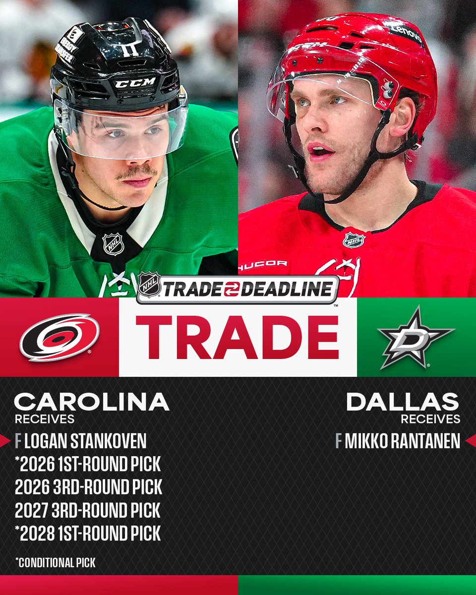NHL's tweet photo. RANTANEN'S OFF TO DALLAS 🌟

The @DallasStars and @Canes with a blockbuster deal on #NHLTradeDeadline! https://t.co/KqaXGsuvoX
