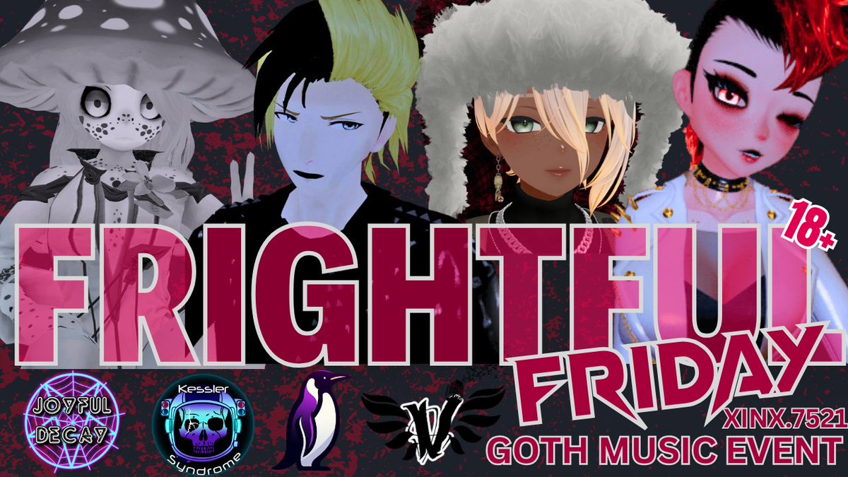 ClubXINX's tweet photo. 🩸🕯️ ♱  FRIGHTFUL  FRIDAY  | SPECIAL GUEST♱  🕯️ 🩸
FRIDAY 03/07/2025    |    8PM [EST]
You Must Be 18 Years Or Older To Join!
 VRCHAT GROUP: https://t.co/X1dRcLQS3a
DISCORD SERVER: https://t.co/oIblo0eryl
#vrchat | #Vrchatclub | #vrclub | #gothclub | #vrgoth #xinx | #VRChat自己紹介カード | #VRChatユーザと繋がろう