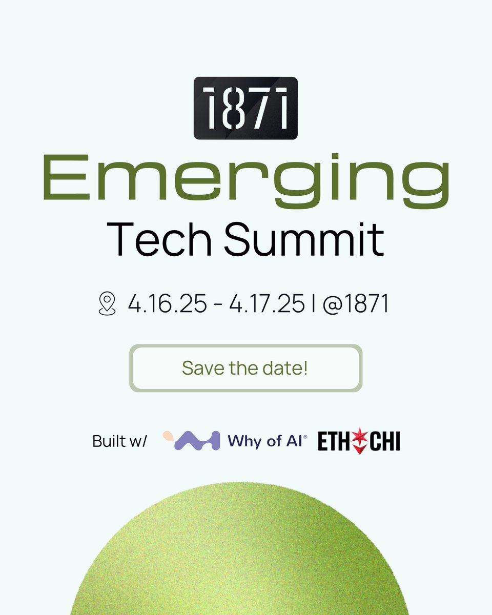 Save the date for the Emerging Tech Innovation Summit — April 16 and 17!  

RVSP: 🔗bit.ly/40IEaWd #AI #Web3 

<a href="/0xEthChicago/">ETHChicago</a> <a href="/whyofai/">Why of AI</a> #Web3 #Ai #EmergingTech #Innovation #Summit