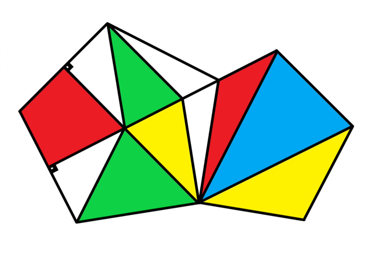 2 regular pentagons. Red : Yellow : Green : Blue ?
