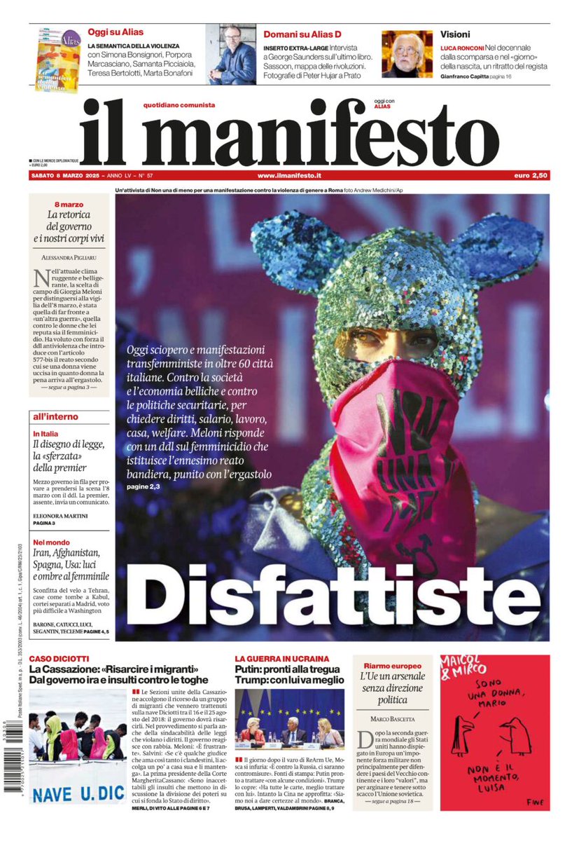 Oggi sciopero e manifestazioni in oltre 60 città italiane. Contro la società e l’economia belliche e le politiche securitarie, per chiedere diritti, salario, lavoro, casa, welfare. Meloni risponde con un ddl sul femminicidio che istituisce l’ennesimo reato bandiera