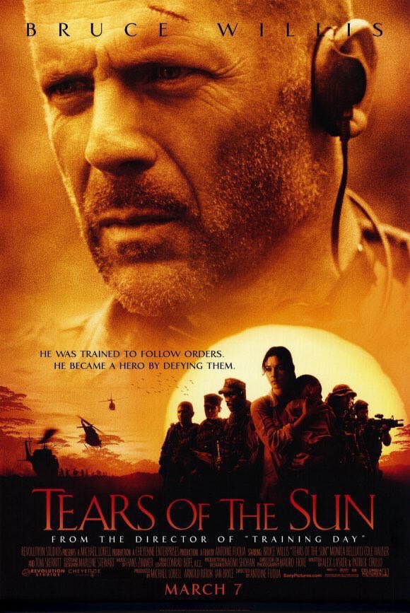 FilmNewsNos's tweet photo. 🎬MOVIE HISTORY: 22 years ago today, March 7, 2003, the movie ‘Tears of the Sun’ opened in theaters!

#BruceWillis #MonicaBellucci #ColeHauser #EamonnWalker #JohnnyMessner #NickChinlund #CharlesIngram #PaulFrancis #ChadSmith #FionnulaFlanagan @PMensahOnline #TomSkerritt https://t.co/ryPkwIzNDE