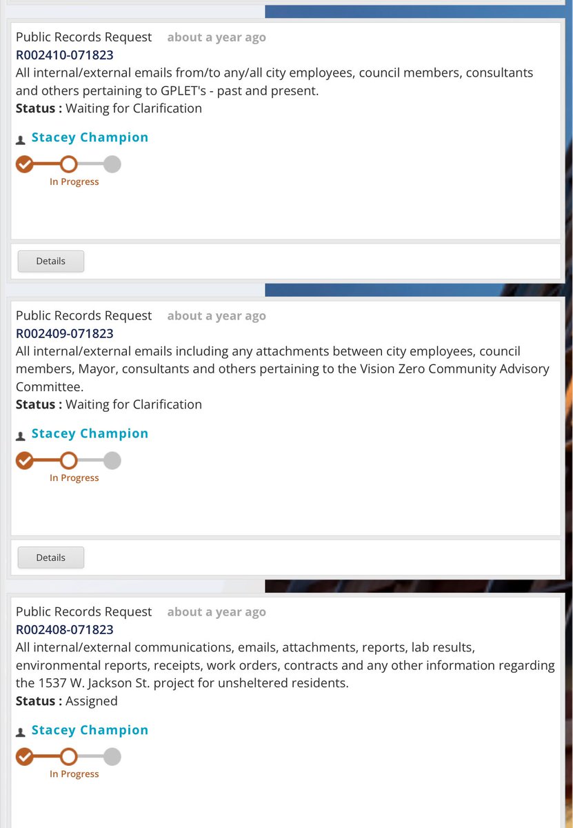 ChampPR's tweet photo. I personally have at least 5 unfulfilled @CityofPhoenixAZ public records requests too @PHXDistrict4 @laurapastoraz. At least a year old (many longer) & it sure does give the appearance that city just cockblocks anyone who’s vocal/outspoken. #govtransparency https://t.co/cjCiaCxgfa
