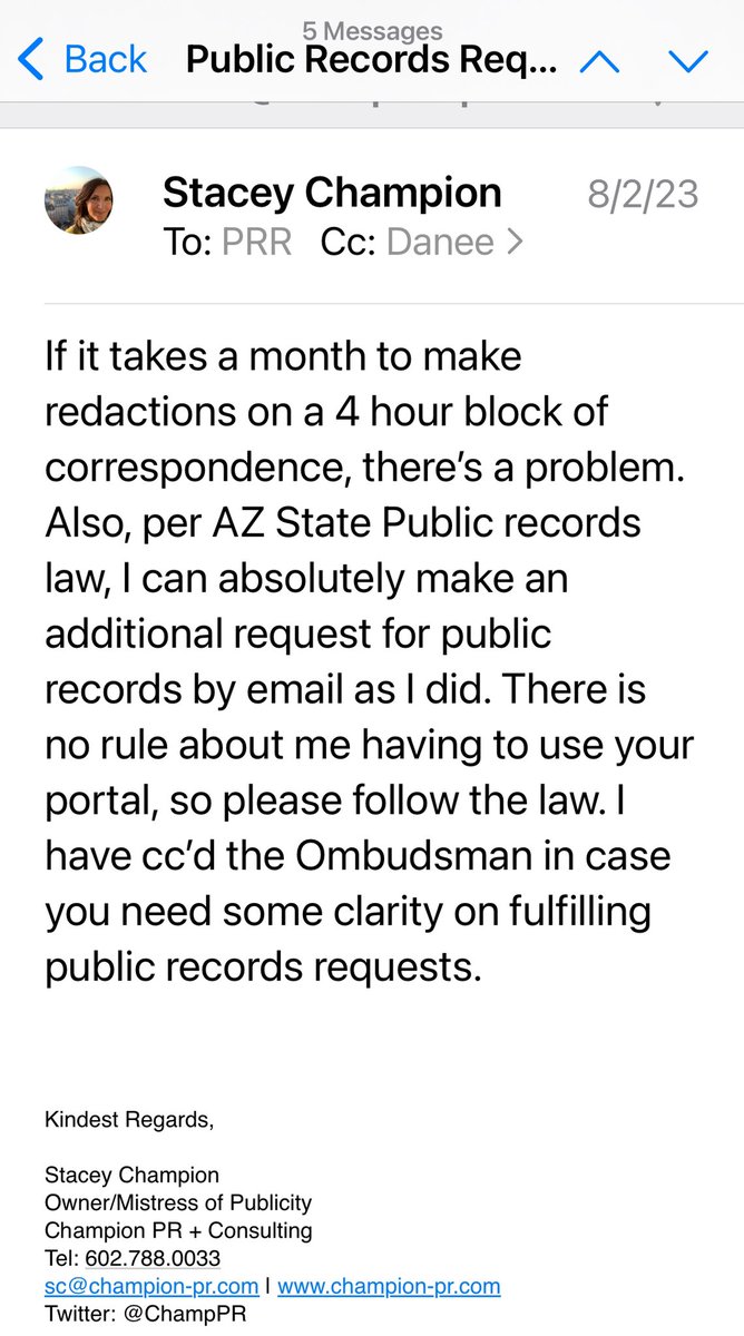 ChampPR's tweet photo. I personally have at least 5 unfulfilled @CityofPhoenixAZ public records requests too @PHXDistrict4 @laurapastoraz. At least a year old (many longer) & it sure does give the appearance that city just cockblocks anyone who’s vocal/outspoken. #govtransparency https://t.co/cjCiaCxgfa