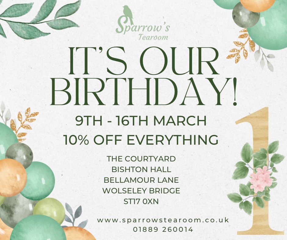 Sparrow’s is One!! 🎉

This Sunday, 9th March, we are one!

What an incredible year—we are so grateful to all of our wonderful customers for your support and love for good cake and great tea. You’ve made this journey so special!
A huge special Thank You to my amazing team— Hollie
