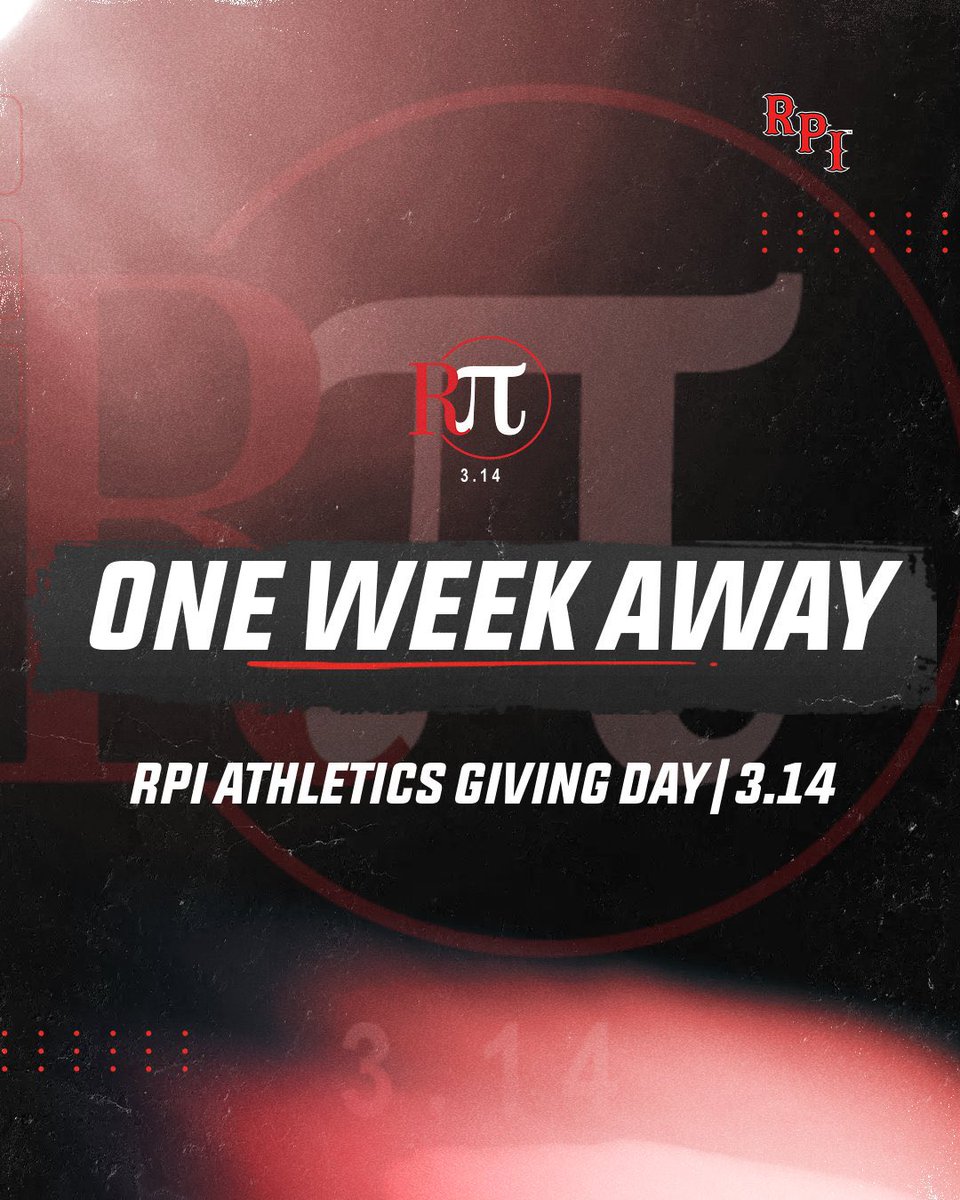 ONE WEEK AWAY! 🎯

Join us on March 14 as we celebrate 🥧 day with our annual #LetsGoRed Athletics Giving Day!

Help us reach our goals as we make strides in supporting our programs &amp; student athletes!

#RPi314