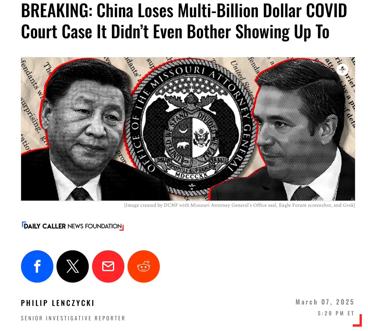 LenczyckiPhilip's tweet image. 🚨EXCLUSIVE: China LOSES Billion Dollar US Court Case It Didn't Even Bother Showing Up To🚨

“No surprise” the CCP hid “behind proxy organizations" rather than appearing in court to answer for their actions” - @AGAndrewBailey told @Dailycaller