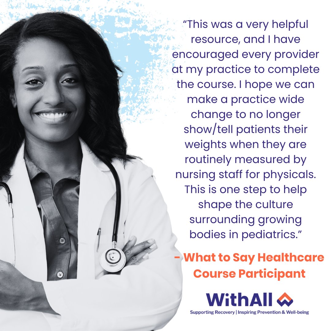 WithAllorg's tweet image. 🏥 Real change is happening in doctors' offices.

When healthcare pros shift the way they talk about weight, it creates a ripple effect. 🌊

📲 Refer your child’s doctor or learn more: withall.org/resources/for-…

#WhatToSay #HealthcareChange #PreventEatingDisorders