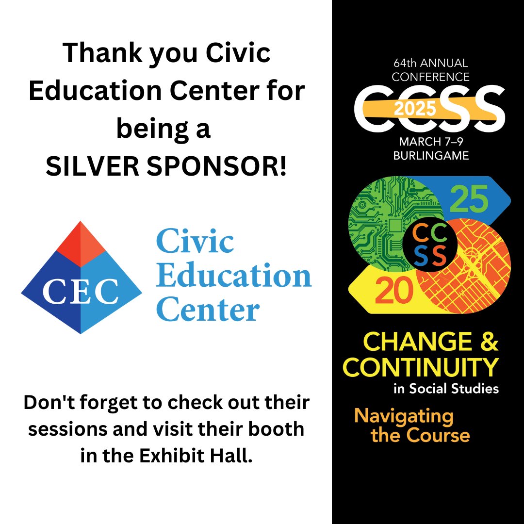 Thank you Civic Education Center for your support and for being a Silver Sponsor at this year's conference! #CCSS25 Check out their booth in the exhibit hall.