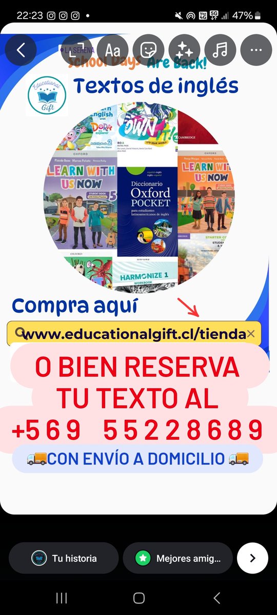 egiftchile's tweet photo. TEXTOS ESCOLARES DE INGLÉS 2025

✅️No hagas filas ! Reserva ahora 👇 

✅️Compras: 

 https://t.co/dxIZXB4ash 

O también puedes reservar tu texto al WhatsApp:
 
☎️+569 55228689

💳 Todo medio de pago
Y LO MEJOR : 
CON ENVÍO A DOMICILIO 
.
#LASERENA #COQUIMBO #CHILE #SANTIAGO https://t.co/B44moYO6WX