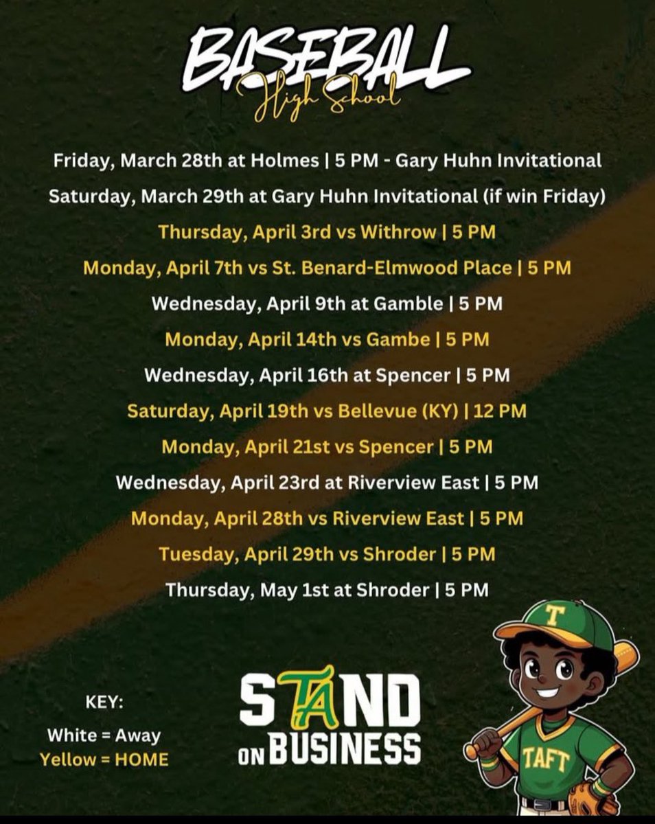 strong40656's tweet photo. 2025 Robert A Taft High school Baseball schedule. https://t.co/Txgt7uccn8