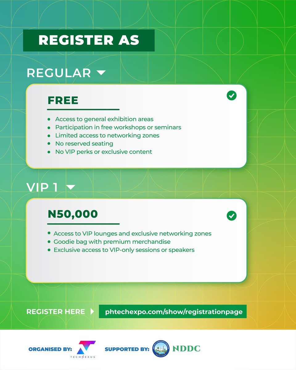technexustmc's tweet photo. REGISTER NOW!!!

Registration for this year's Port Harcourt Tech Expo is ongoing, go click this link https://t.co/DYqGM6AD55 to register now.

You don't want to miss this year's edition, come partake in this journey of positioning Port Harcourt and the Niger Delta on the https://t.co/LHSU1cQoAJ