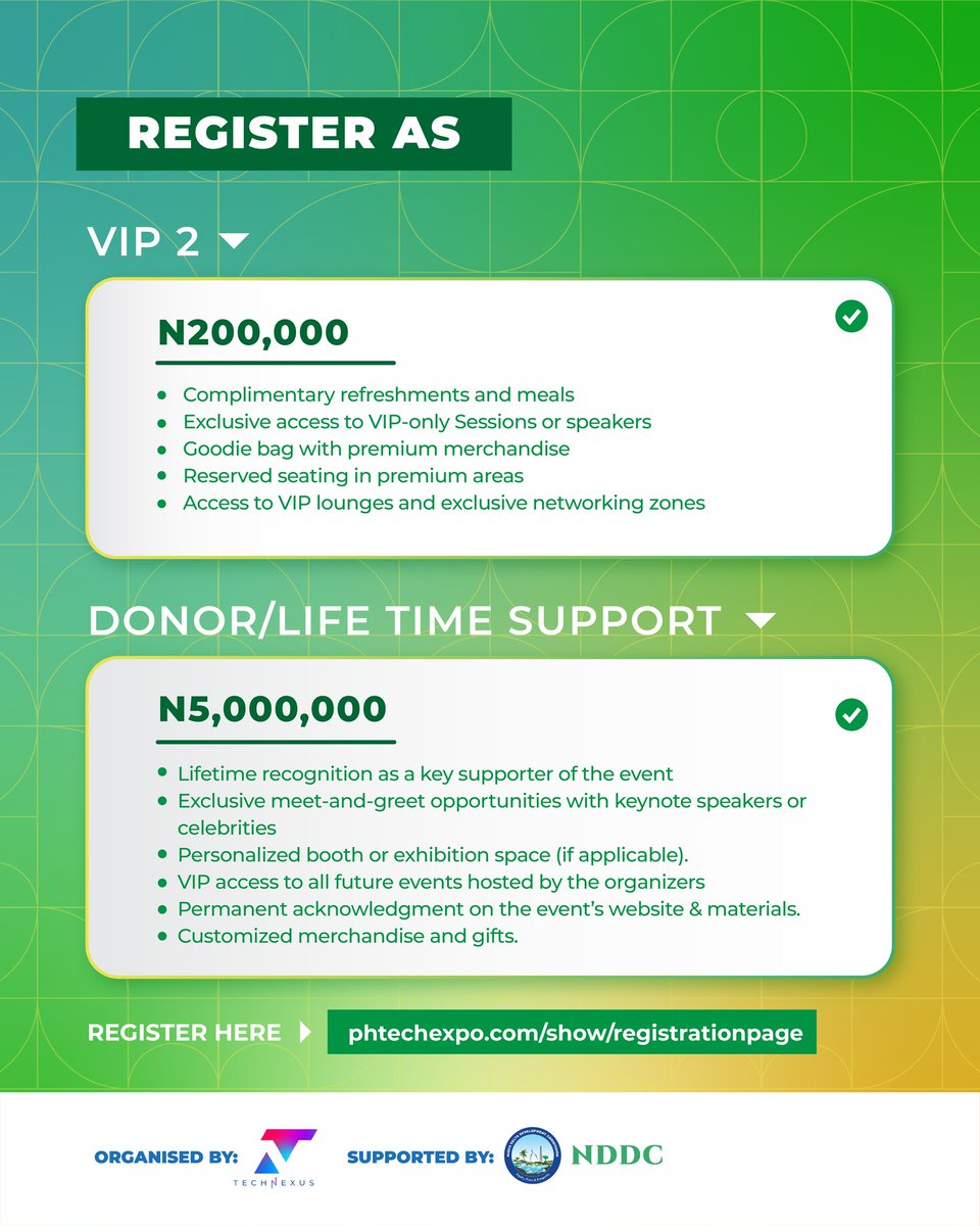 technexustmc's tweet photo. REGISTER NOW!!!

Registration for this year's Port Harcourt Tech Expo is ongoing, go click this link https://t.co/DYqGM6AD55 to register now.

You don't want to miss this year's edition, come partake in this journey of positioning Port Harcourt and the Niger Delta on the https://t.co/LHSU1cQoAJ