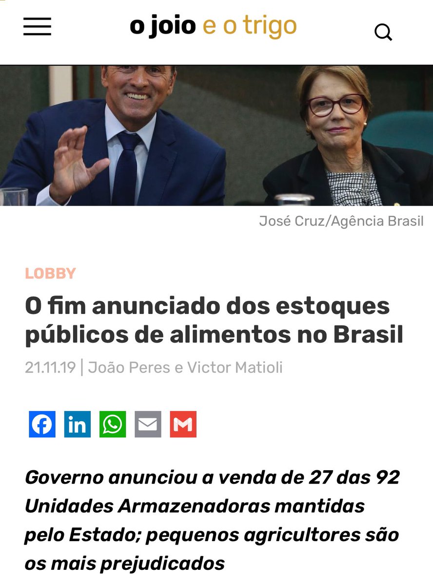Sabe o que segurava o preço dos alimentos? Os estoques reguladores

Sabe quem ACABOU com esses estoques?

Adivinhou, governo Bolsonaro