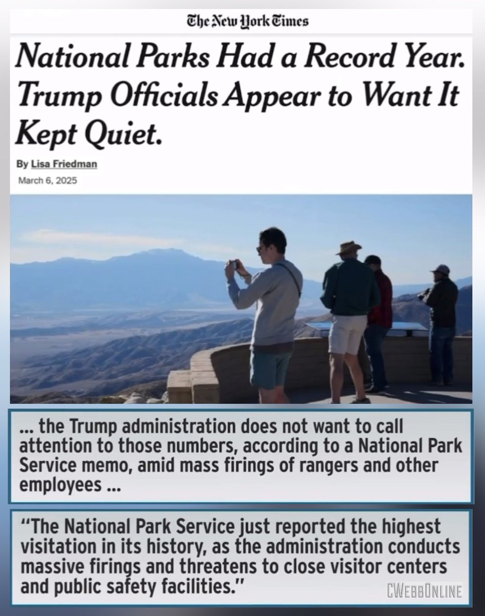 Trump Is Gutting the National Parks—And Hiding the Evidence

National parks just had a record-breaking 331 million visits, but Trump officials don’t want you to know. A leaked memo bans the Park Service from promoting the numbers—while they fire rangers, close visitor centers,