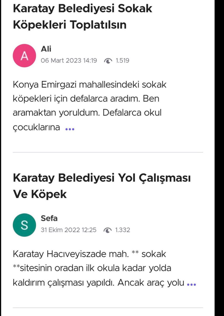Bugün köpek saldırısı yaşanan Karatay ilçesinde vatandaşların başıboş sokak köpekleri konusunda birçok kez Belediye’ye şikayette bulunduğu ortaya çıktı.

Devletin emrine rağmen görevini yerine getirmeyen, milletin canını koruyamayan #HasanKılcaTutuklansın
