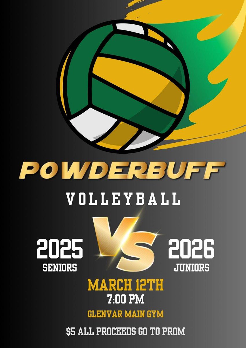 Make plans to come out to the GHS gym for the first annual Powderbuff Volleyball matchup between the junior boys and the senior boys!  Who will be the winners?! Wed., 3/12 @ 7pm. Tickets $5. All proceeds go to prom.