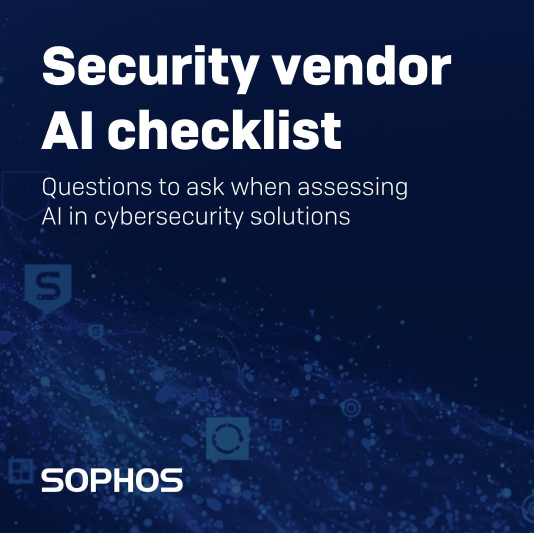 Sophos's tweet photo. How do you evaluate AI-powered #cybersecurity solutions? 🤔

A strong governance structure is essential to guide teams on how AI should be used within your org. We’ve provided a key checklist to help you get started and choose the best tools. Learn more: https://t.co/cE3scB05Np https://t.co/kZKjxiL3FX