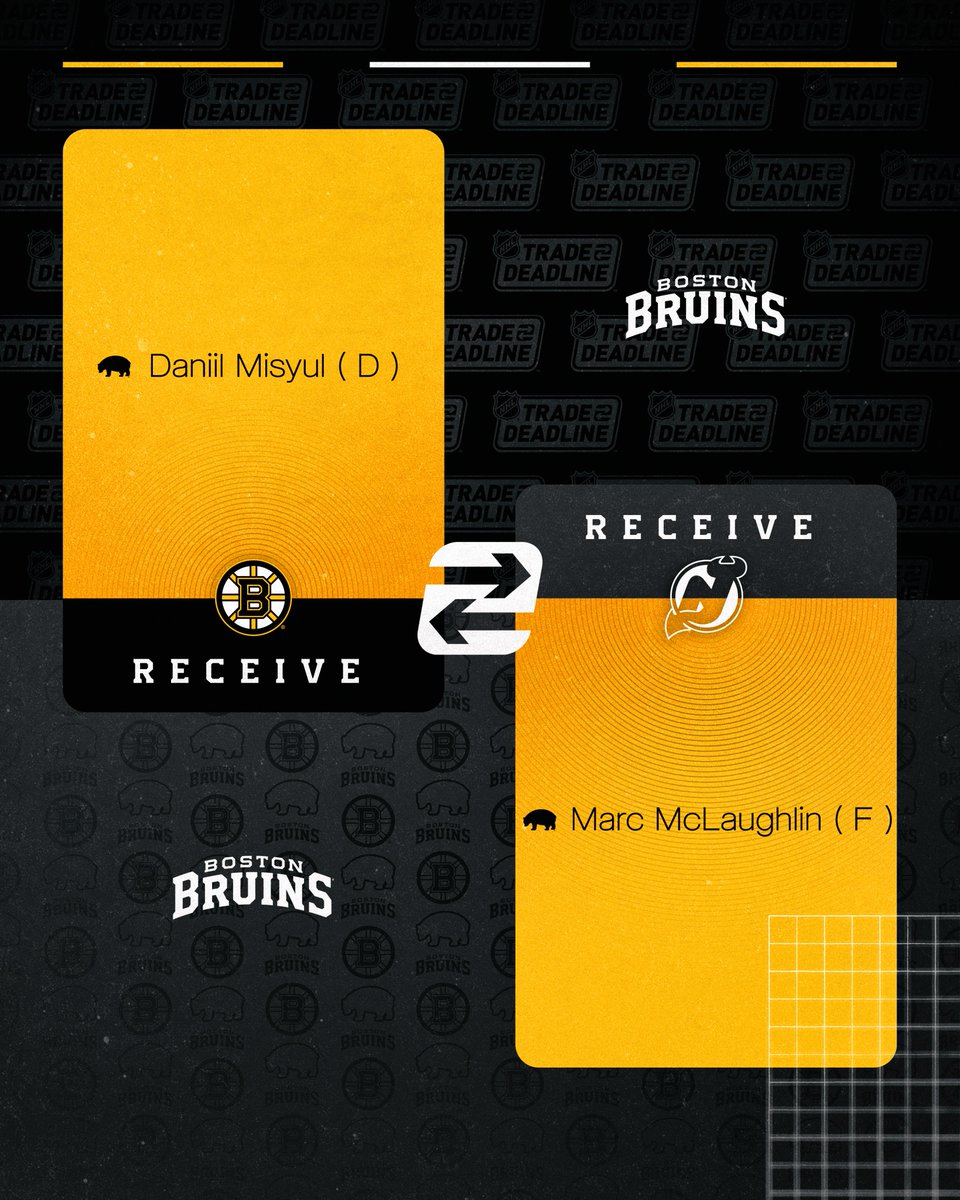 NHLBruins's tweet photo. The #NHLBruins have acquired defenseman Daniil Misyul from the New Jersey Devils in exchange for forward Marc McLaughlin.

📰: https://t.co/dorIfFWf3F https://t.co/rF5fFEhVXl