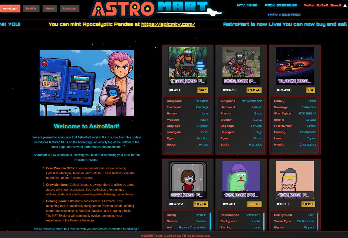 ProximaUniverse's tweet photo. 🚀 AstroMart Update! 🚀

Our NFT marketplace just got better! 
Buy, sell, and explore unique NFTs with ease. Check it out now!

🔗 https://t.co/yByVCeYyKQ

#NFT #Web3 https://t.co/FF4FgBDRkJ