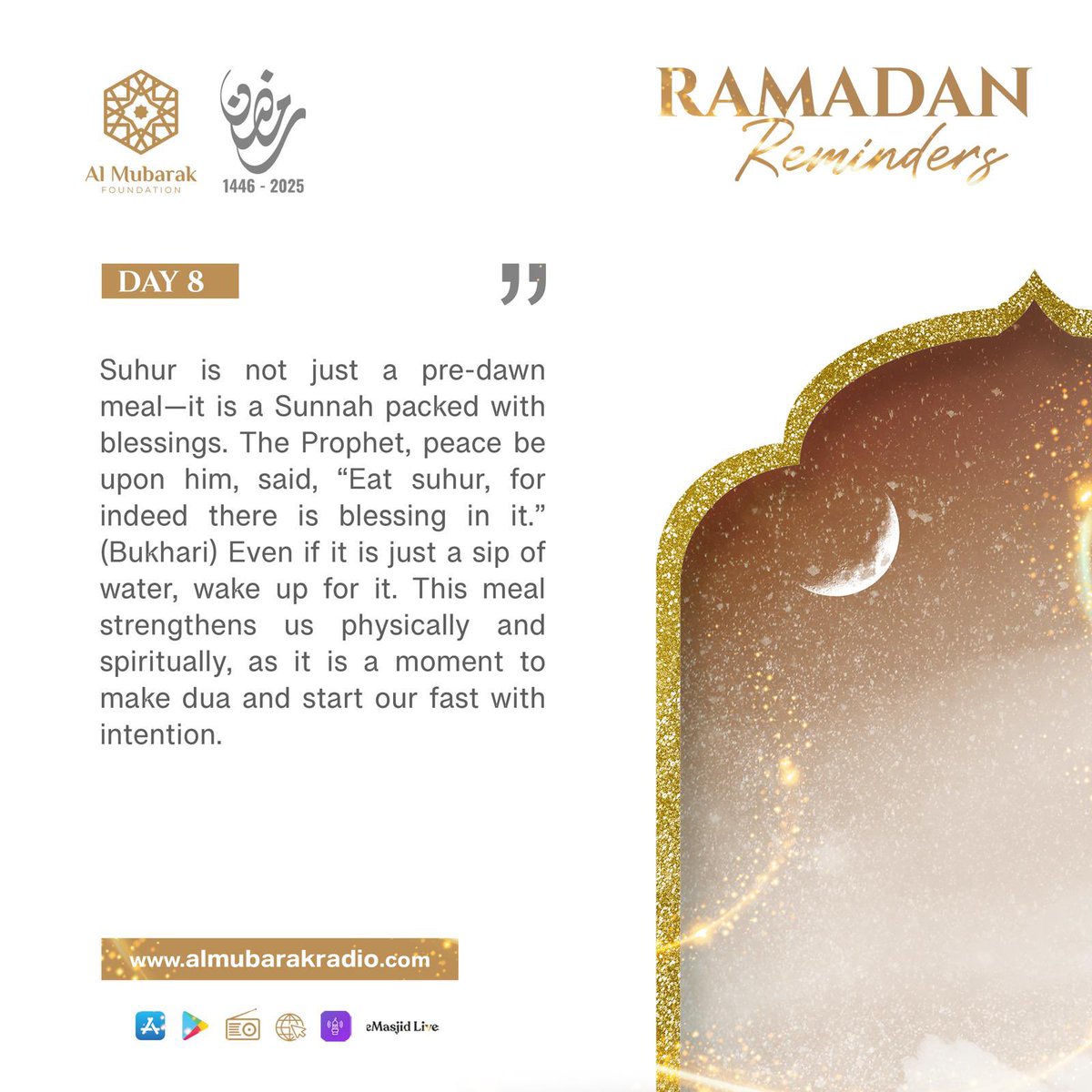 Al Mubarak Foundation – Ramadan 2025 Appeal

Day 8

Support families in need this Ramadan by donating Iftaar packs filled with nutritious food.

£20.00 - Small Family
£40.00 - Large Family 

Donate: Launchgood.com/IftaarPack

<a href="/MrAlMubarak/">Al Mubarak Foundation</a>