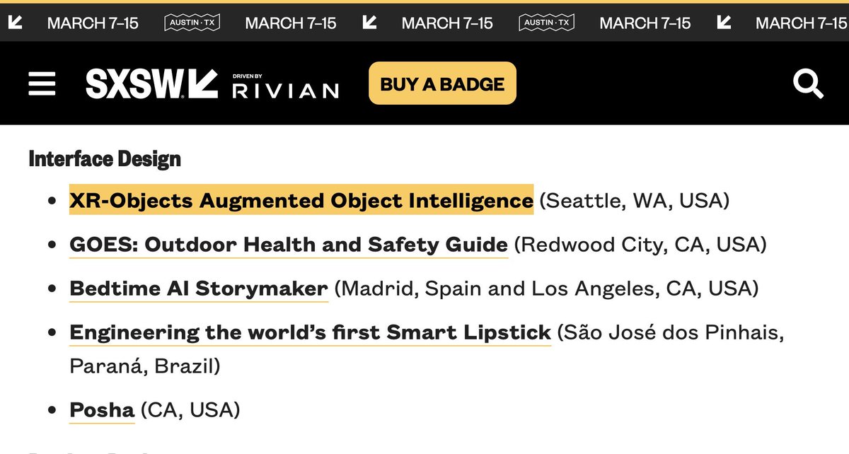 _ejgonz_'s tweet photo. 🏆 Excited to head to SXSW this week to present a demo of XR-Objects, which was selected as an Innovation Award finalist!

https://t.co/KYVl79aBgU

@mdogadogan @twi_mar @realkaranahuja  @andcee @DuRuofei @JohnnyChungLee https://t.co/NXhtnq8Jnp