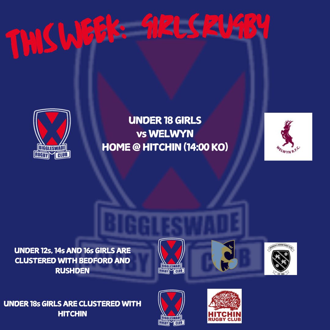 Massive Rugby Weekend 
1st team HOME - final time this season
2nd team host Bedford Swifts. 
Sunday 
Minis &amp; U13: Bedfordshire Festival 
Under 16s host Harrow
The Under 15s away Finchley
Under 18 Girls Play Welwyn at Hitchin
#biggyrugby #Rugby