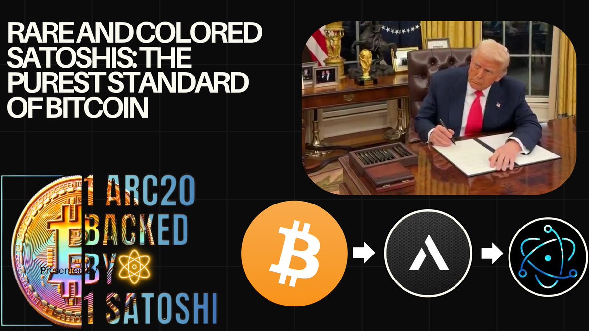 Electron_ARC20's tweet photo. I will share my thoughts on the event in which #Bitcoin and @DonaldTrump played a key role in a financial milestone: the formal categorization of Bitcoin as a store of value, the digital equivalent of gold. This event marks a turning point in the history of money and the global economy, solidifying Bitcoin not only as a speculative asset but as a pillar within the financial system.

This recognition not only impacts Bitcoin in its traditional form but also has profound implications for its smallest units: satoshis. However, not all satoshis are the same. In particular, satoshis tokenized under the ARC20 standard take on a special dimension in this new paradigm. Their scarcity, traceability, and potential utility in advanced ecosystems position them as the "rare satoshis" of this new financial era.

Gold in its pure state is already valuable, but coins and bullion with history, unique certifications, or special features acquire a superior value. The same applies to ARC20 satoshis. They not only represent Bitcoin in a transferable and programmable form but can also circulate in specialized markets, be part of investment strategies, and be used in emerging financial systems.

The question that arises is: Are we witnessing the birth of a new asset class within the Bitcoin ecosystem? If Bitcoin is now officially digital gold, #ARC20 satoshis become its most exclusive and functional version. Their adoption and scarcity could make them, in the future, key pieces within the decentralized financial ecosystem, much like rare gold coins in traditional markets.

This recognition of Bitcoin as a store of value not only reshapes the global financial landscape but also elevates the status of certain assets within its ecosystem. ARC20 satoshis could be the next major revelation in this new era of digital money. We are tokens backed by Bitcoin, satoshis with a new identity but the same essence. We not only inherit its scarcity and security but take its utility further, enhancing programmability without losing our connection to the main chain. We are colored satoshis, the purest and most faithful new standard to the true nature of a satoshi.

#bitcoin $btc #atomicals #electron #DonaldTrump  $atom