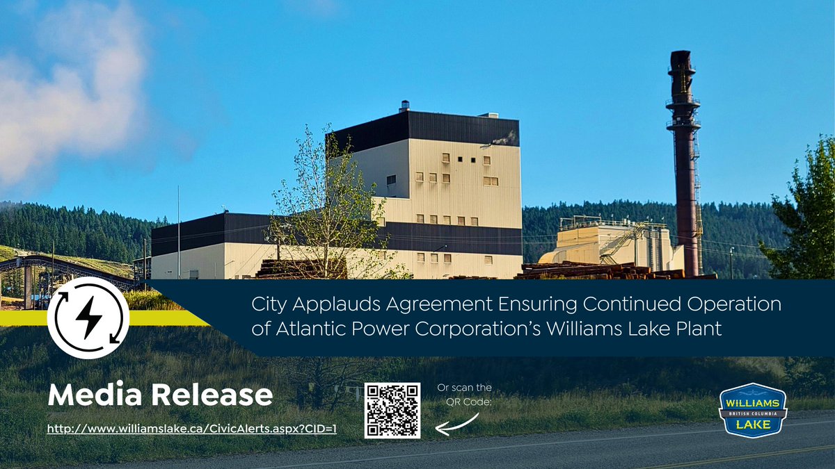 The City is pleased to express its appreciation to all parties involved in today’s (Friday, March 7) announcement of a resolution that supports the continued operation of Atlantic Power Corporation’s Williams Lake power plant.
Read release at:
williamslake.ca/CivicAlerts.as…