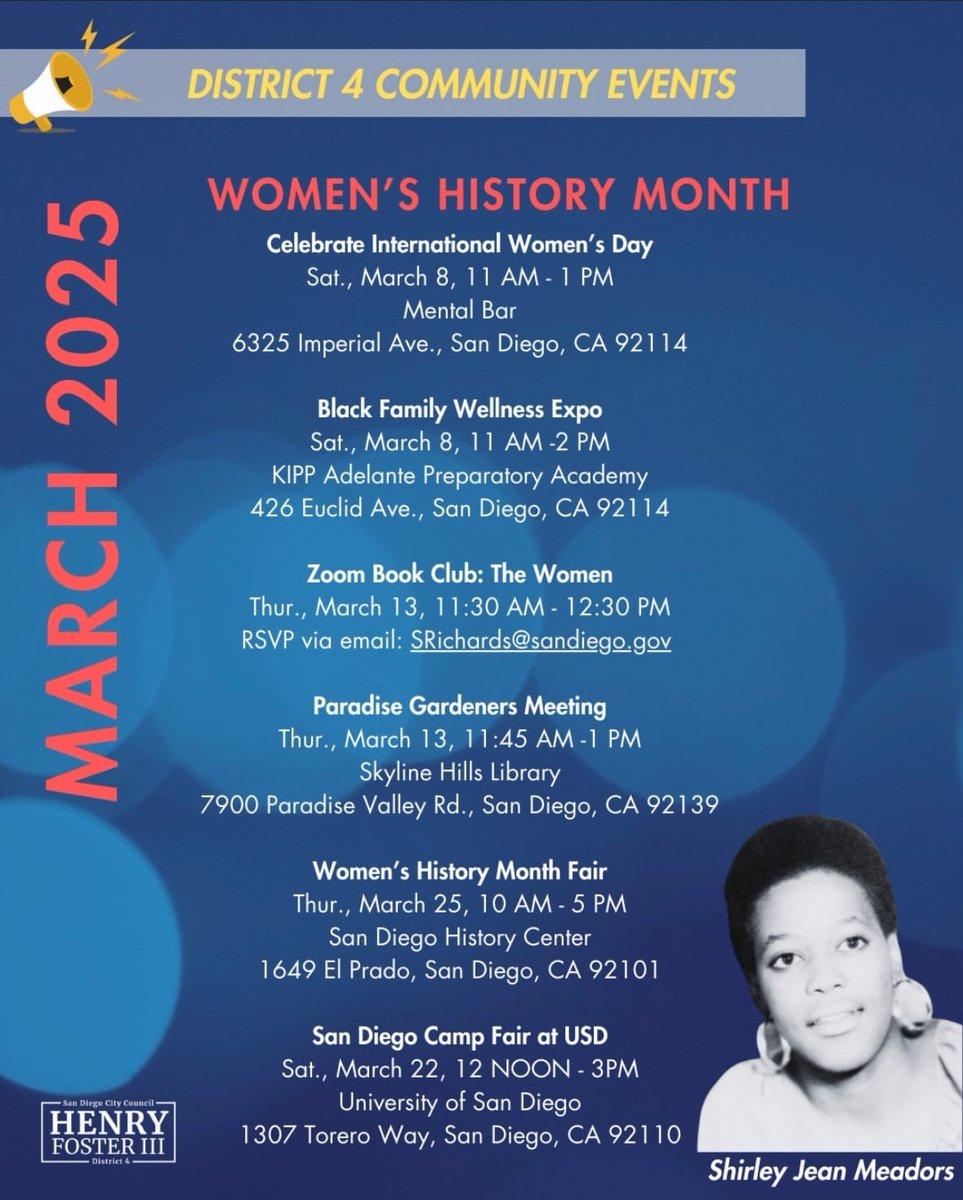 It’s Women’s History Month and #InternationalWomen’s Day! Join us in recognizing the contributions of incredible women everywhere. There will be exciting community events throughout the month, so join us in celebrating history &amp; empowerment. Here’s a list from @cd4foster.