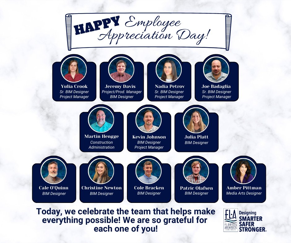 FLA_Architects's tweet photo. Happy Employee Appreciation Day to our incredible FLA team! Your hard work, talent, and dedication make all the difference. We're so grateful for each of you and the unique contributions you bring to our organization.
#EmployeeAppreciationDay https://t.co/0p2fS5ADLD