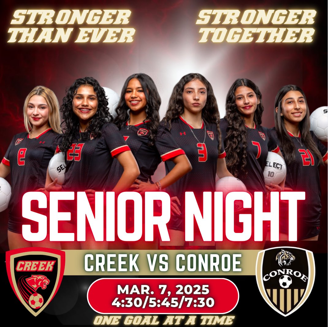 SENIOR NIGHT at The Creek! All three teams in action tonight. Senior night celebration starts at 7:15! Come out and celebrate the Class of 2025! #StrongerTogether #OGAAT #2025 #Legacy