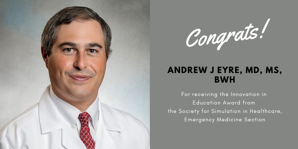 Brigham Education Institute (@brighambei) on Twitter photo #theBEIcongrats <a href="/AndrewEyreMD/">Andrew Eyre</a> of
<a href="/BrighamWomens/">Brigham and Women's Hospital</a> for receiving the Innovation in Education Award from <a href="/SSHorg/">Society for Simulation in Healthcare</a>, Emergency Medicine Section!
<a href="/BWH_STRATUS/">STRATUS Center for Medical Simulation</a> #theBEIcongrats <a href="/AndrewEyreMD/">Andrew Eyre</a> of
<a href="/BrighamWomens/">Brigham and Women's Hospital</a> for receiving the Innovation in Education Award from <a href="/SSHorg/">Society for Simulation in Healthcare</a>, Emergency Medicine Section!
<a href="/BWH_STRATUS/">STRATUS Center for Medical Simulation</a>