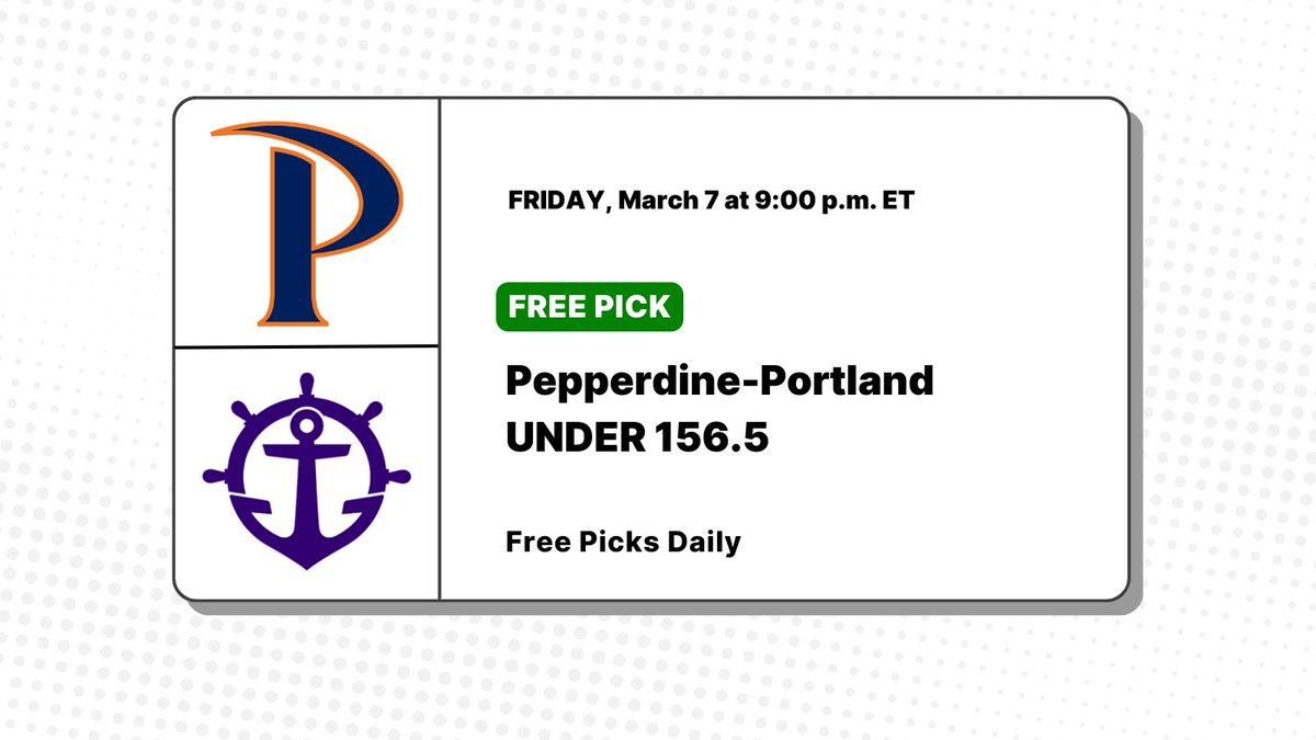 PickSixtySports's tweet photo. Free college basketball bet for Friday night... 

Get more #FreePicks 👉 🔗 https://t.co/cuTkR2qRfC

• Pepperdine averaged 72.4 points, with 43.7% shooting. Portland averages 72.9 PPG.
• Pepperdine has lost five in a row while scoring 73 PPG (scored 55 in a loss to Gonzaga). https://t.co/9zZARkKSVy