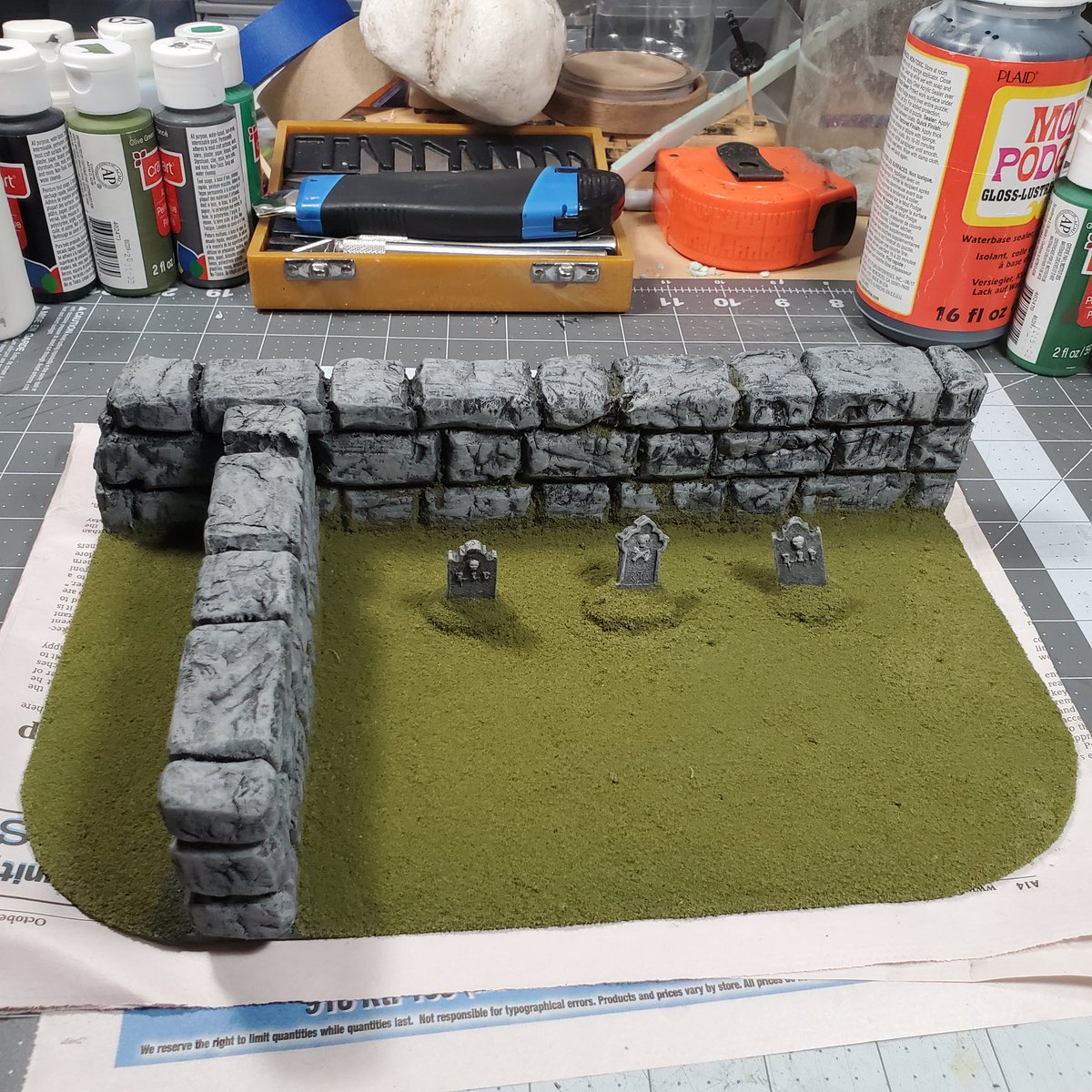 timthulhu's tweet photo. Working on a little walled cemetery scene... working on some new terrain scatter as a pleasant distraction and to maybe sell at a craft show. Who knows. https://t.co/dUn4dUKEbL