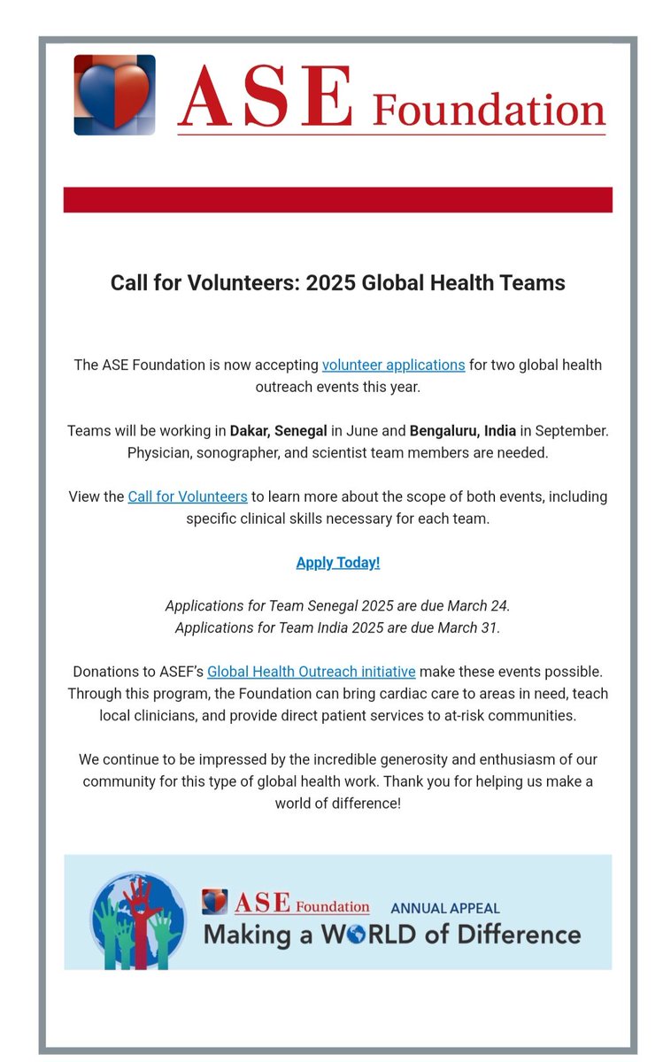 David H. Wiener, MD (@davidwienermd) on Twitter photo Call for volunteers for #ASEFoundstion global health missions. <a href="/ASE360/">American Society of Echocardiography</a> doing a world of good.
More information at asefoundation.org/volunteer/ Call for volunteers for #ASEFoundstion global health missions. <a href="/ASE360/">American Society of Echocardiography</a> doing a world of good.
More information at asefoundation.org/volunteer/