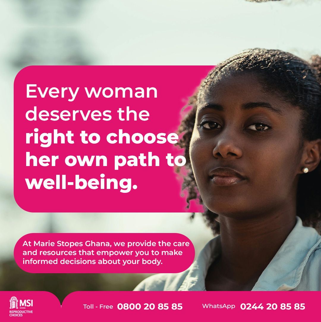 MarieStopes_Gh's tweet photo. Choose Marie Stopes, choose choice!
Call 0800208585 or WhatsApp 0244208585 for pregnancy options counseling support, family planning options and any other reproductive health related concerns
#MarieStopesGh #sti #ForEveryStageOfWoman #MarieStopesGh #WOMENSWEEK https://t.co/mzX75SCsR4