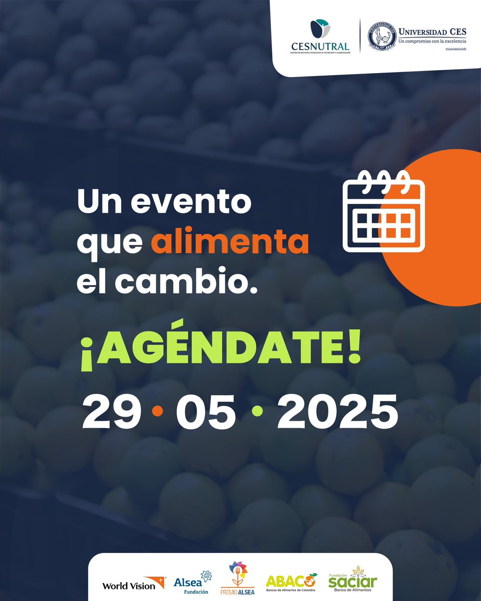 🌱 ¡Un evento que alimenta el cambio!
Este 29 de mayo, descubre estrategias para la sostenibilidad alimentaria en el Simposio "Alimentos con Propósito".

📍 Universidad CES
🕢 7:30 a.m. - 5:00 p.m.
✅ Evento gratuito (inscripción previa)

#DesperdicioCero