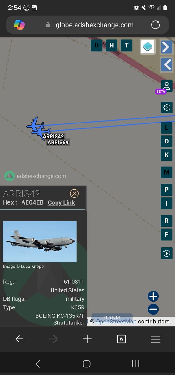 norb420's tweet photo. #AE5F94 as #ARRIS69
#AE04EB as #ARRIS42
Doing a longer flight and stretching  out a bit. Out to across Arizona and hung out over New Mexico. Flew along the AR-310 refueling track, flew East along it and then back West. Now returning to the Edwards AFB area, probably do a bit of pattern work before calling it a day.
