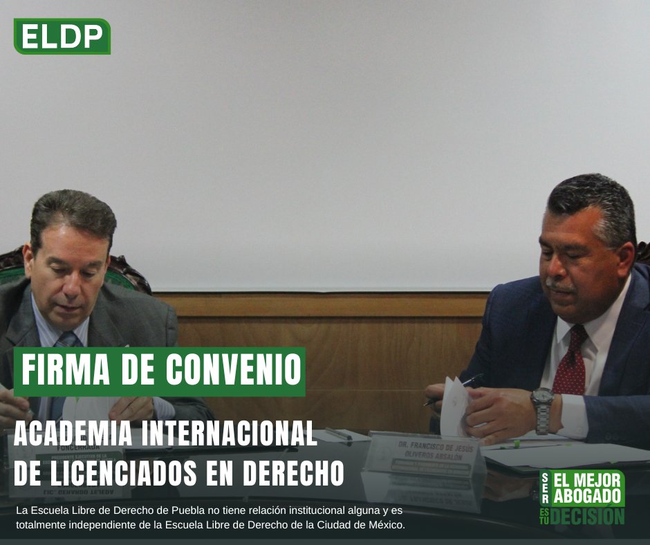 ELDPuebla's tweet image. Hoy, la ELDP firmó un Convenio de Colaboración con la Academia Internacional de Licenciados en Derecho, con el propósito de establecer alianzas que fortalezcan la formación académica y profesional de nuestra Comunidad Libre.

#ComunidadLibre ⚖ #ELDP