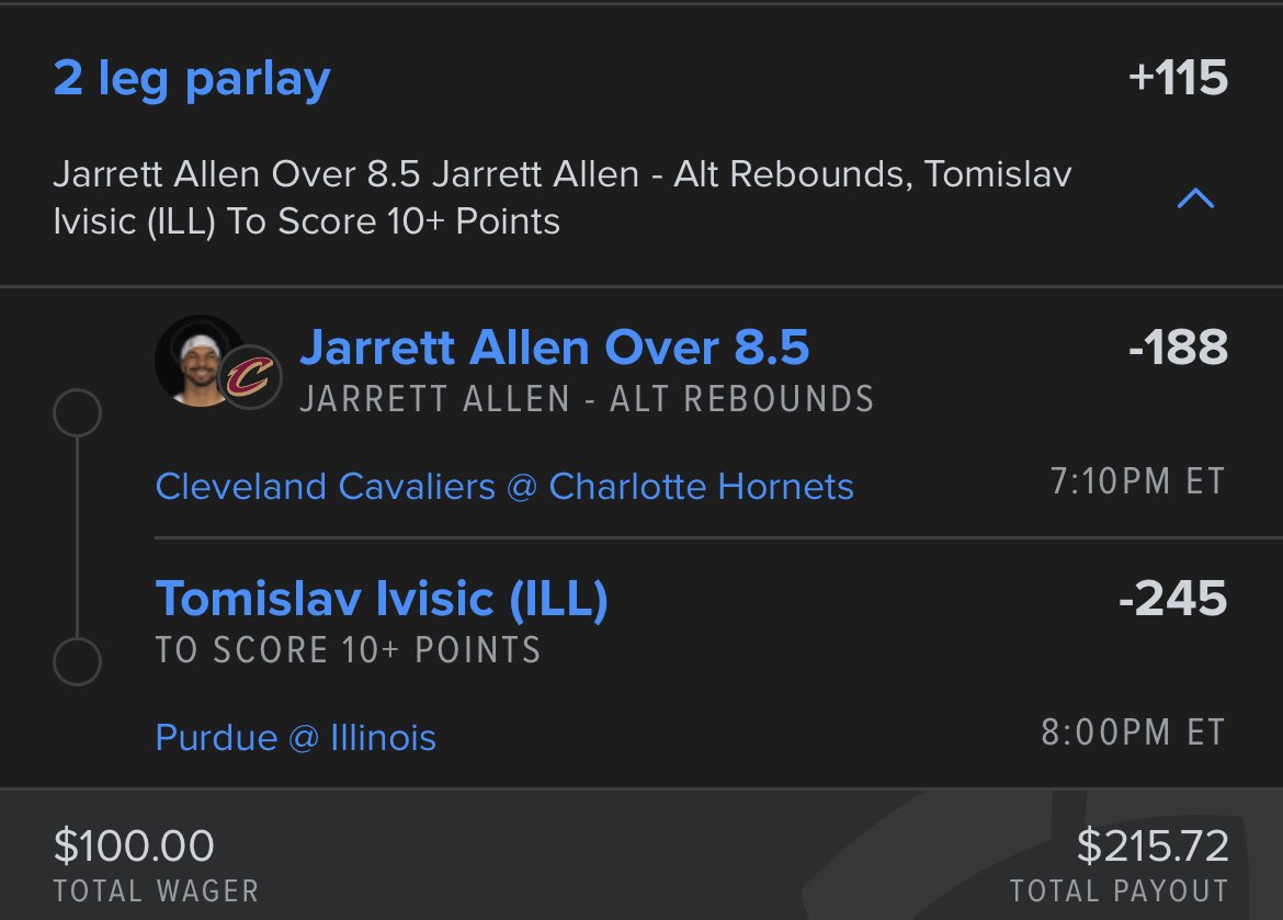 3/7 Pick #3

Allen 9+ Rebs/Ivisic 10+ points | 1u to win 1.15u

Do your job fellas

❤️ if tailing 

#GamblingX #SportsBettingX #NBA #CBB